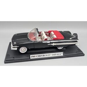 1960 Chevrolet Impala Convertible Black 1/18 Diecast Model Car Motormax w/ Stand